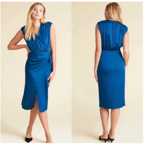 Veronica Beard Clarissa V-Neck Cap Sleeve Midi Dress Cerulean Blue Size 8 NEW - Picture 1 of 12